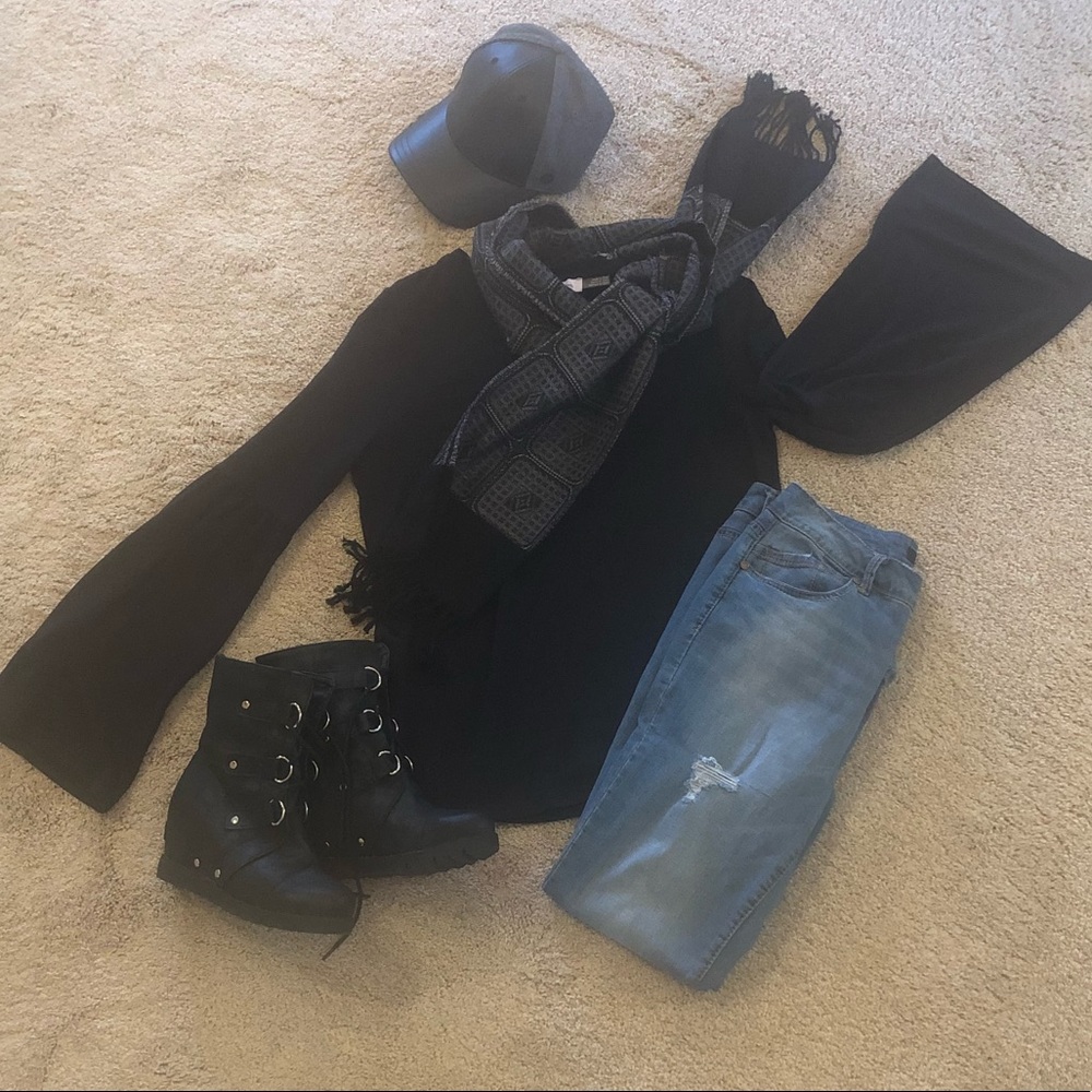 Black bell sleeve top